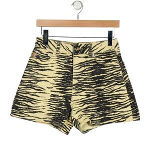 Ganni High Waist Yellow Zebra Print Shorts